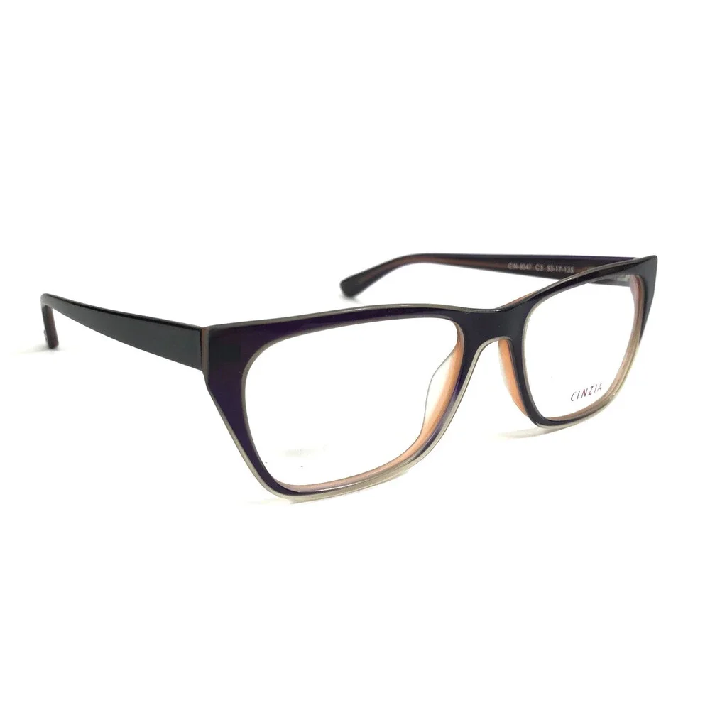 Cinzia Eyeglasses Frames CIN-5047 C3 Shiny Brown Cat Eye Full Rim 53-17-135